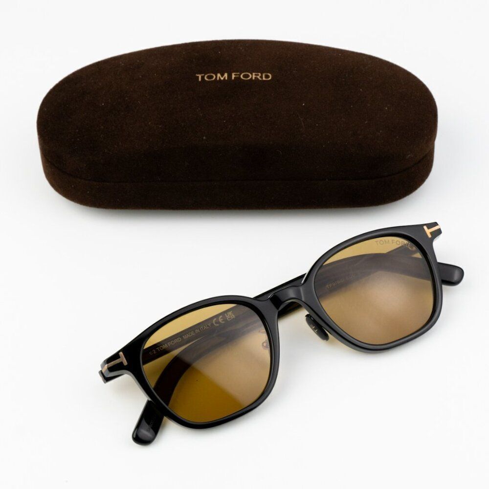 NEW Tom Ford FT0978-D/S Eco 01E Shiny Black Light Brown Square Unisex Sunglasses